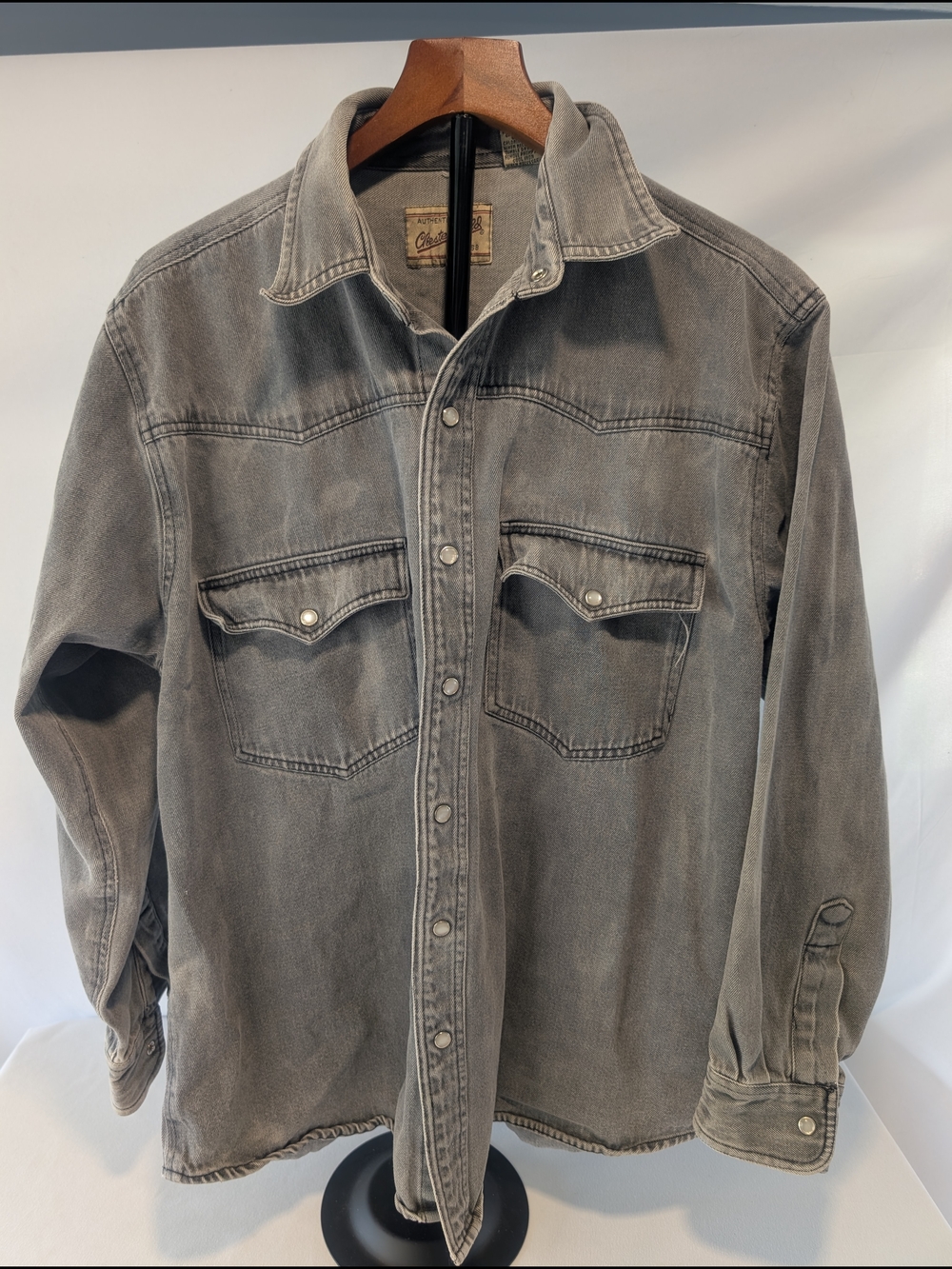 Chesterfield Vintage Casual Grey Denim Pearl Snap Shirt Men's Size Large